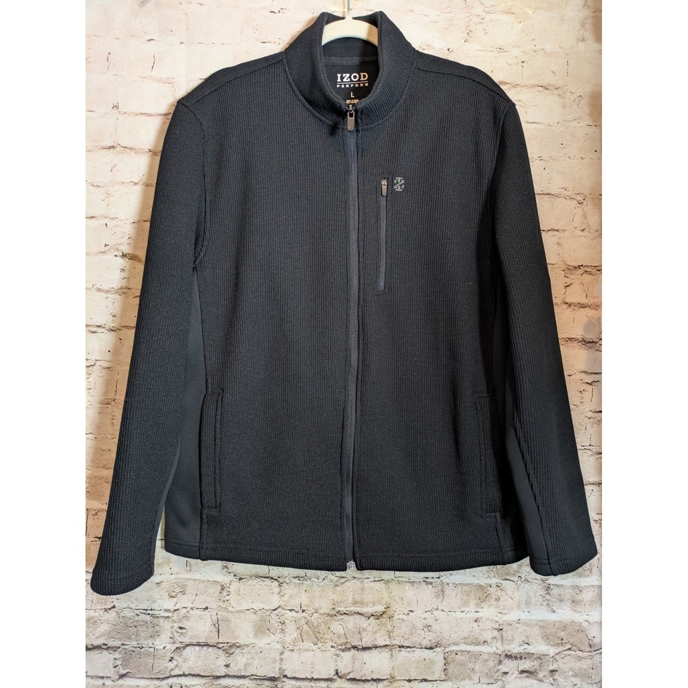 IZOD Perform Men's Shaker Fleece Full Zip Jacket Large Black Waffle Knit
